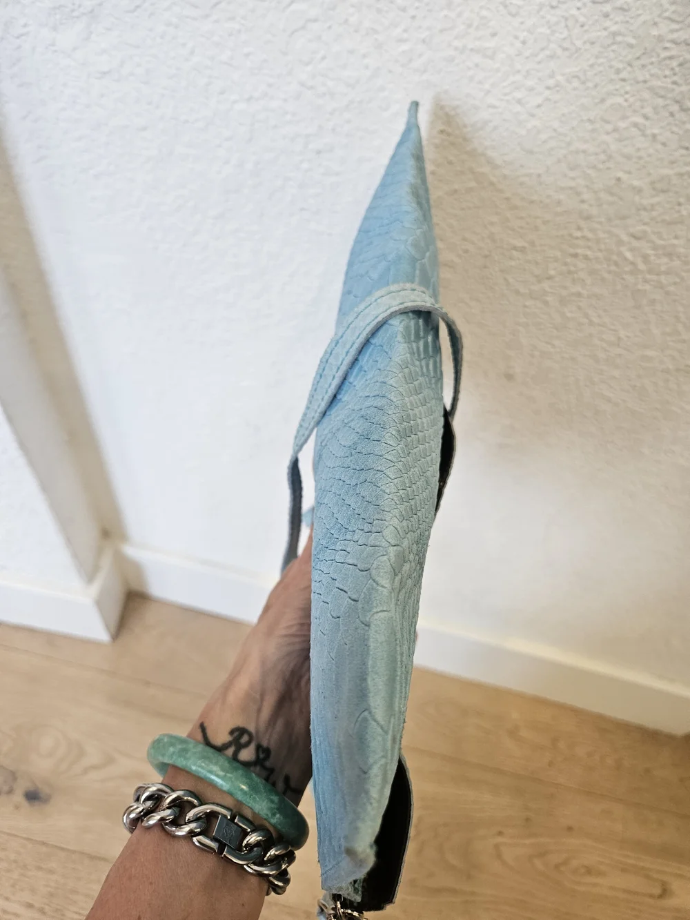 Genuine Italian Blue Python Leather Envelope Crossbody Bag Clutch Made in Italy